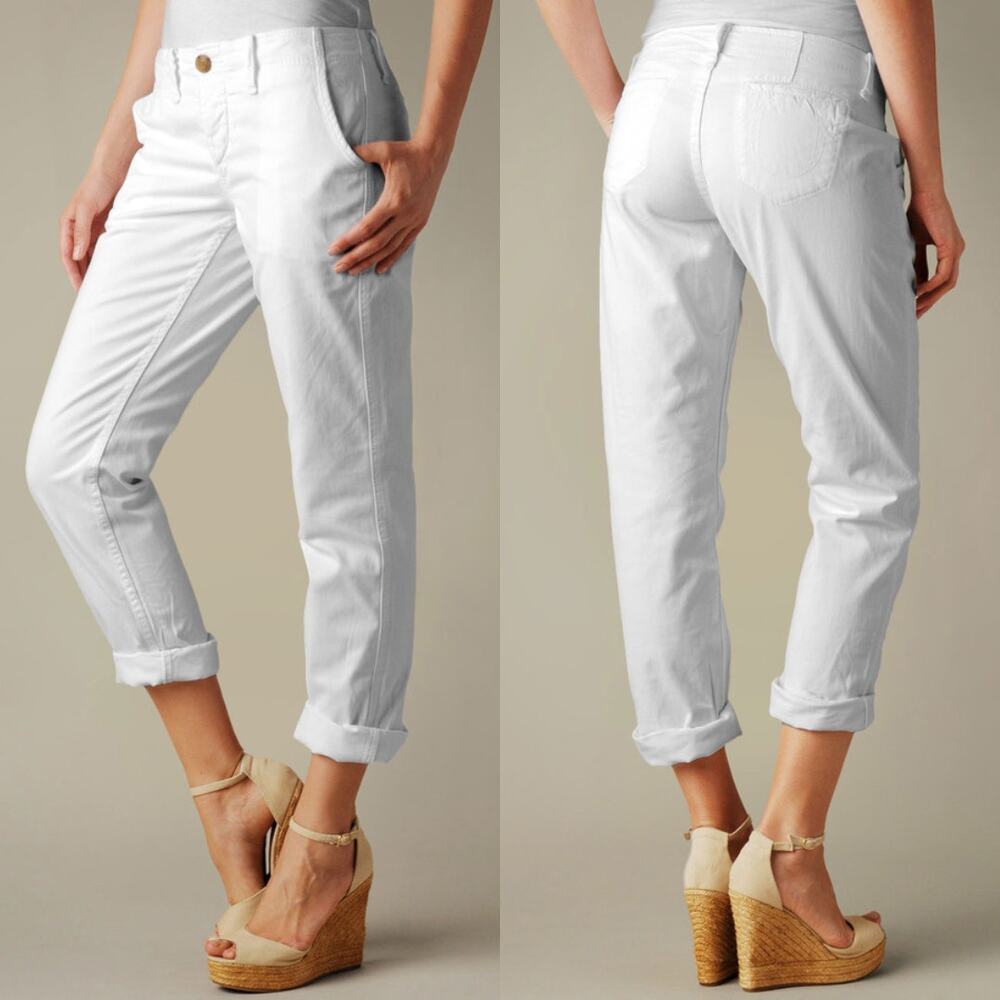 True Religion | Jordan Boyfriend White Button Fly Mid Rise Straight Leg Pants